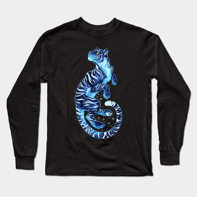 Blue Space Tiger Long Sleeve T-Shirt by KanizoArt